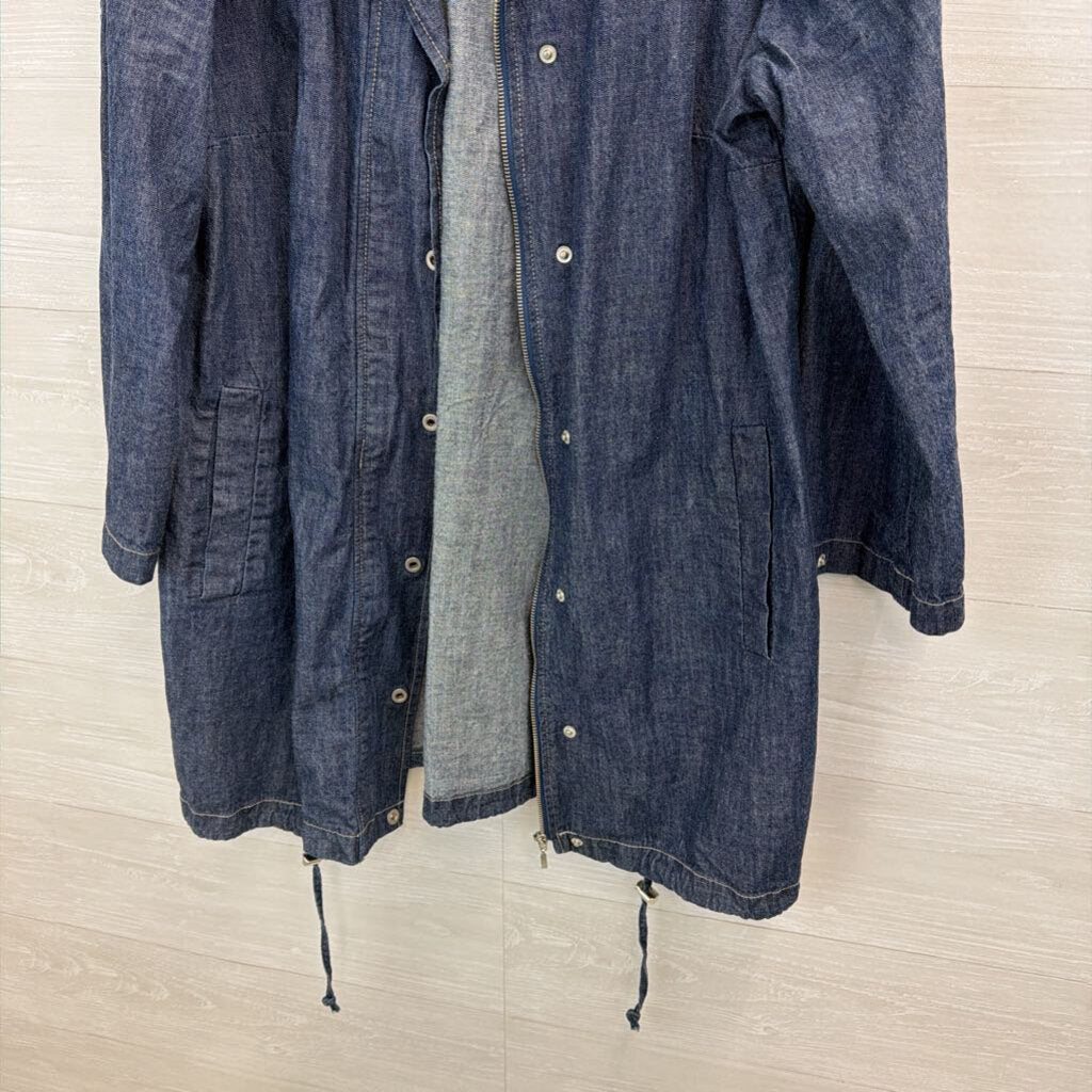 CJ Banks Dark Blue Chambray Long Zip Up Jacket 1X