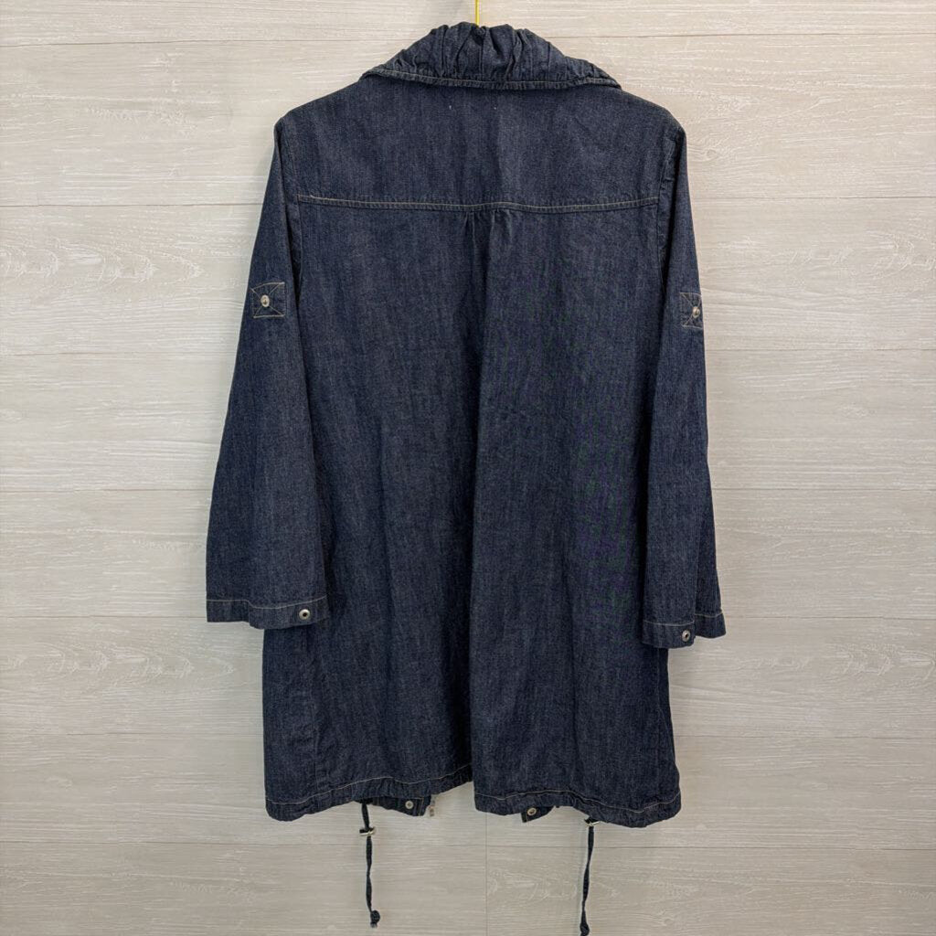 CJ Banks Dark Blue Chambray Long Zip Up Jacket 1X