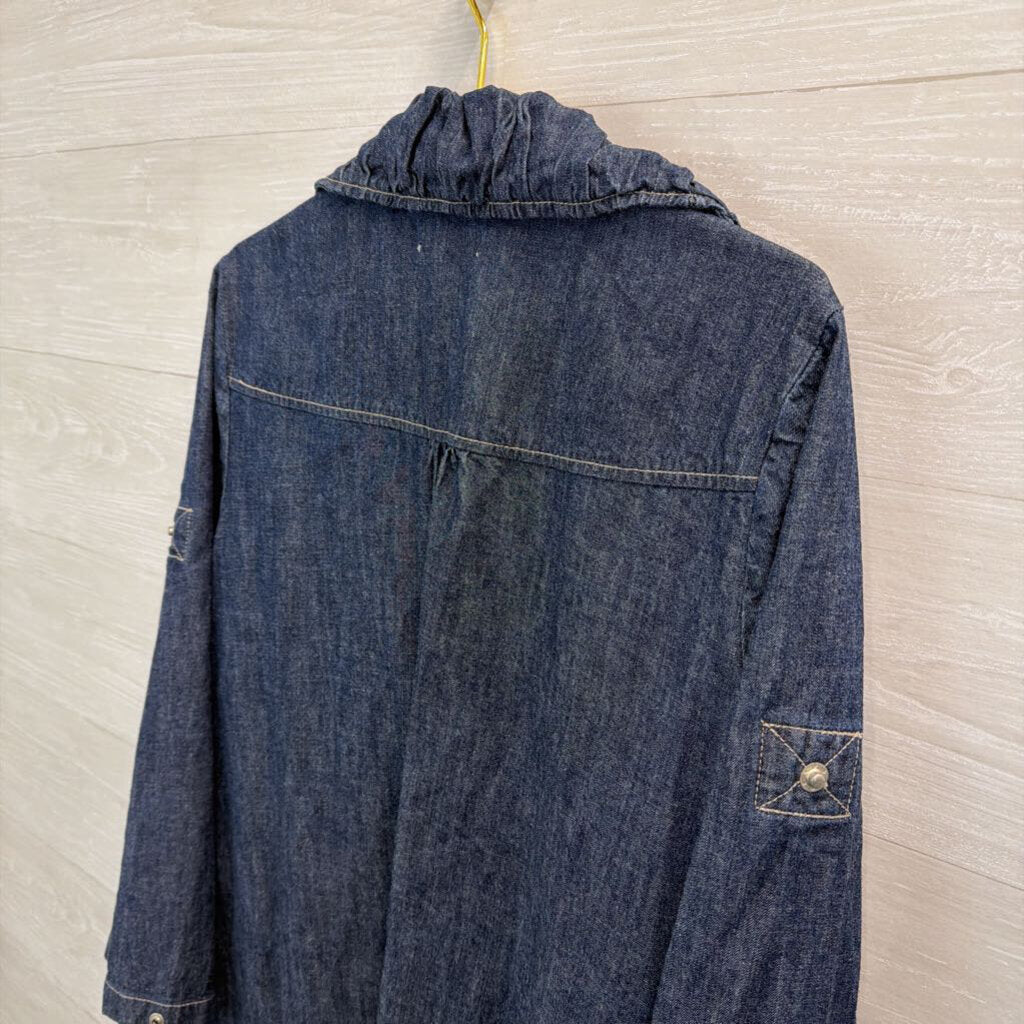 CJ Banks Dark Blue Chambray Long Zip Up Jacket 1X
