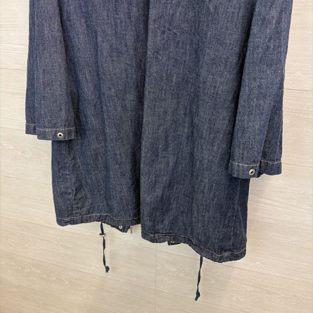 CJ Banks Dark Blue Chambray Long Zip Up Jacket 1X