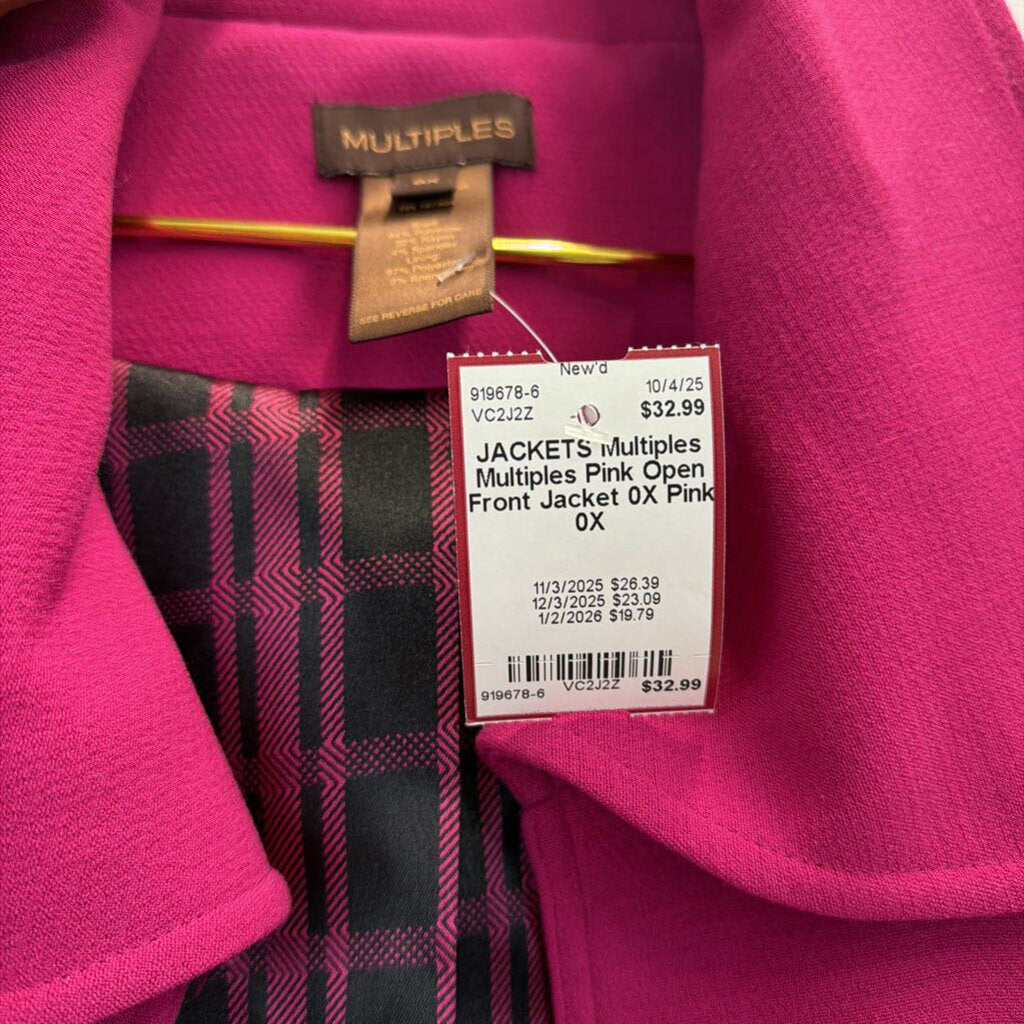 Multiples Pink Open Front Jacket 0X