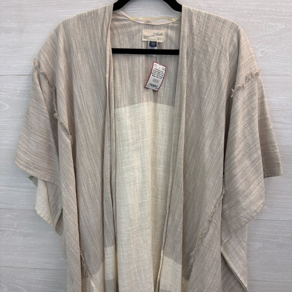 Beige/ Grey Cotton Open Front Kimono Top One Size