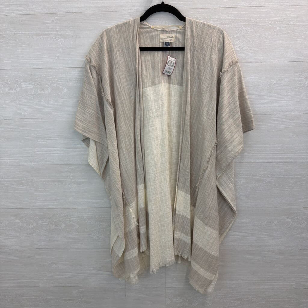 Beige/ Grey Cotton Open Front Kimono Top One Size