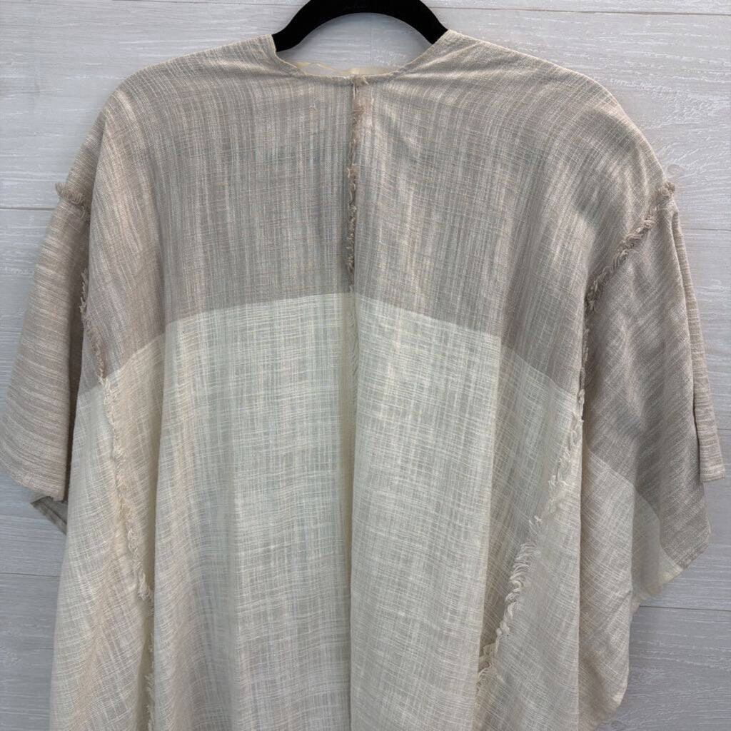 Beige/ Grey Cotton Open Front Kimono Top One Size