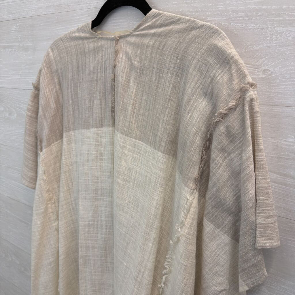 Beige/ Grey Cotton Open Front Kimono Top One Size