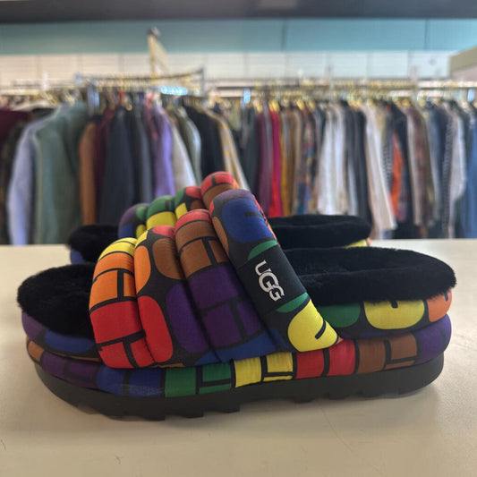 Ugg Black/ Multi Pride Maxi Slide Slippers 9