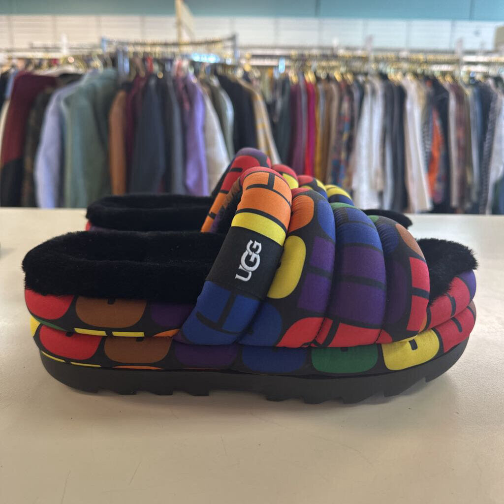 Ugg Black/ Multi Pride Maxi Slide Slippers 9