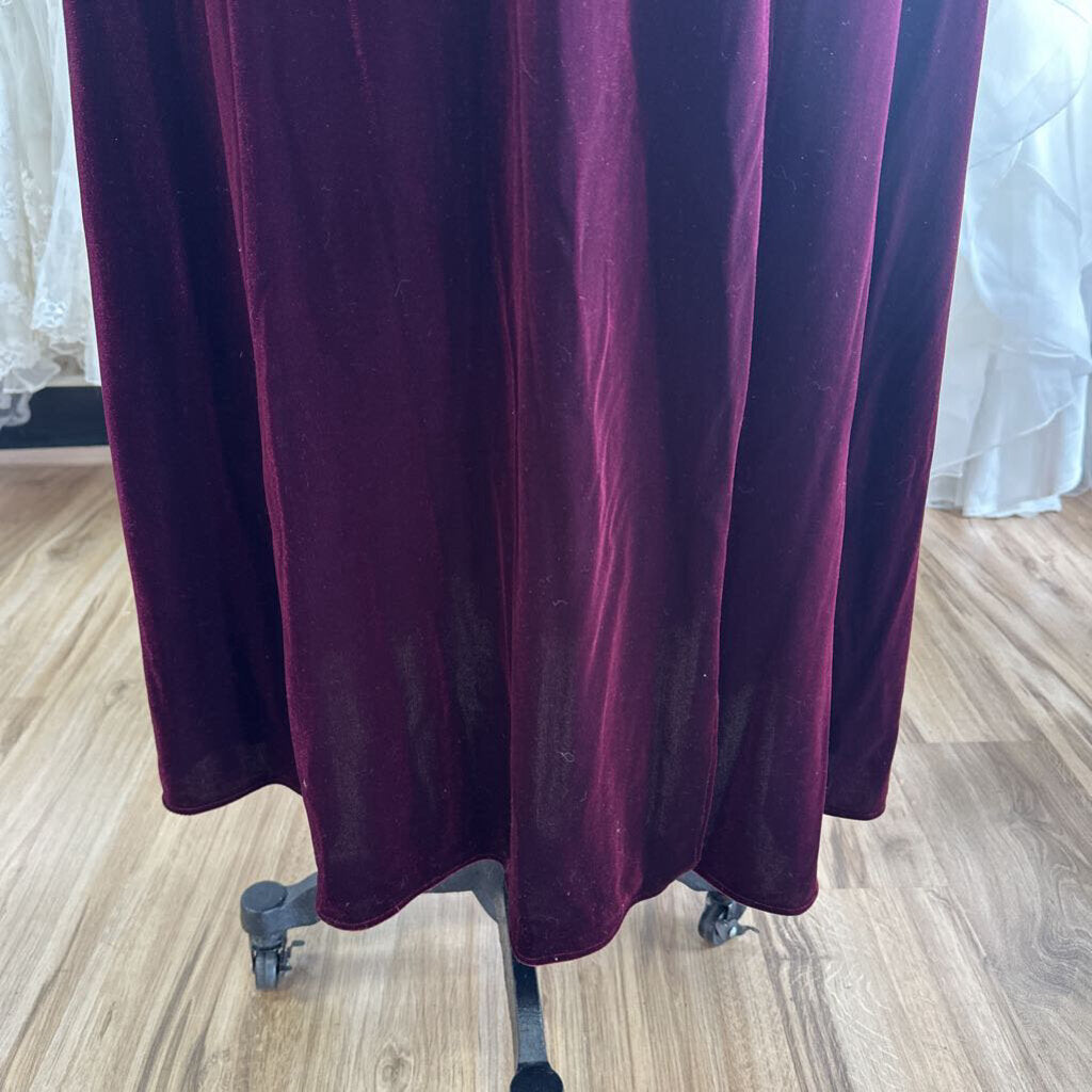 Azazie Burgundy Velvet Short Sleeve Long Formal Dress 22