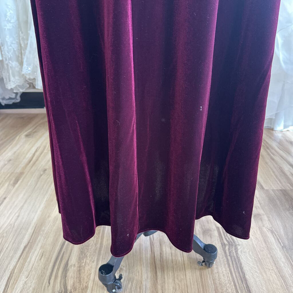Azazie Burgundy Velvet Short Sleeve Long Formal Dress 22
