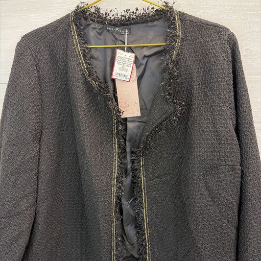 Emery Rose Black Tweed Fringe Edge Open Front Jacket 2XL