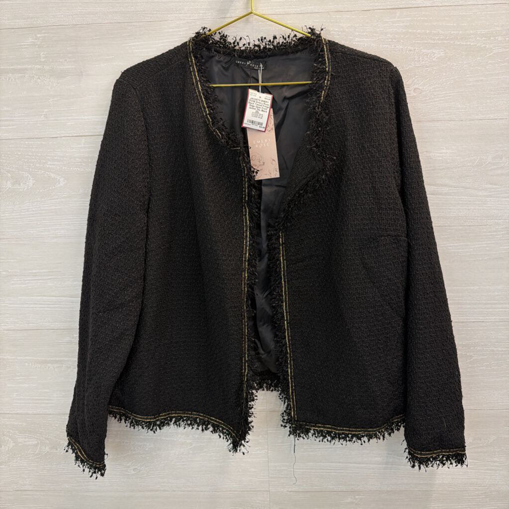 Emery Rose Black Tweed Fringe Edge Open Front Jacket 2XL