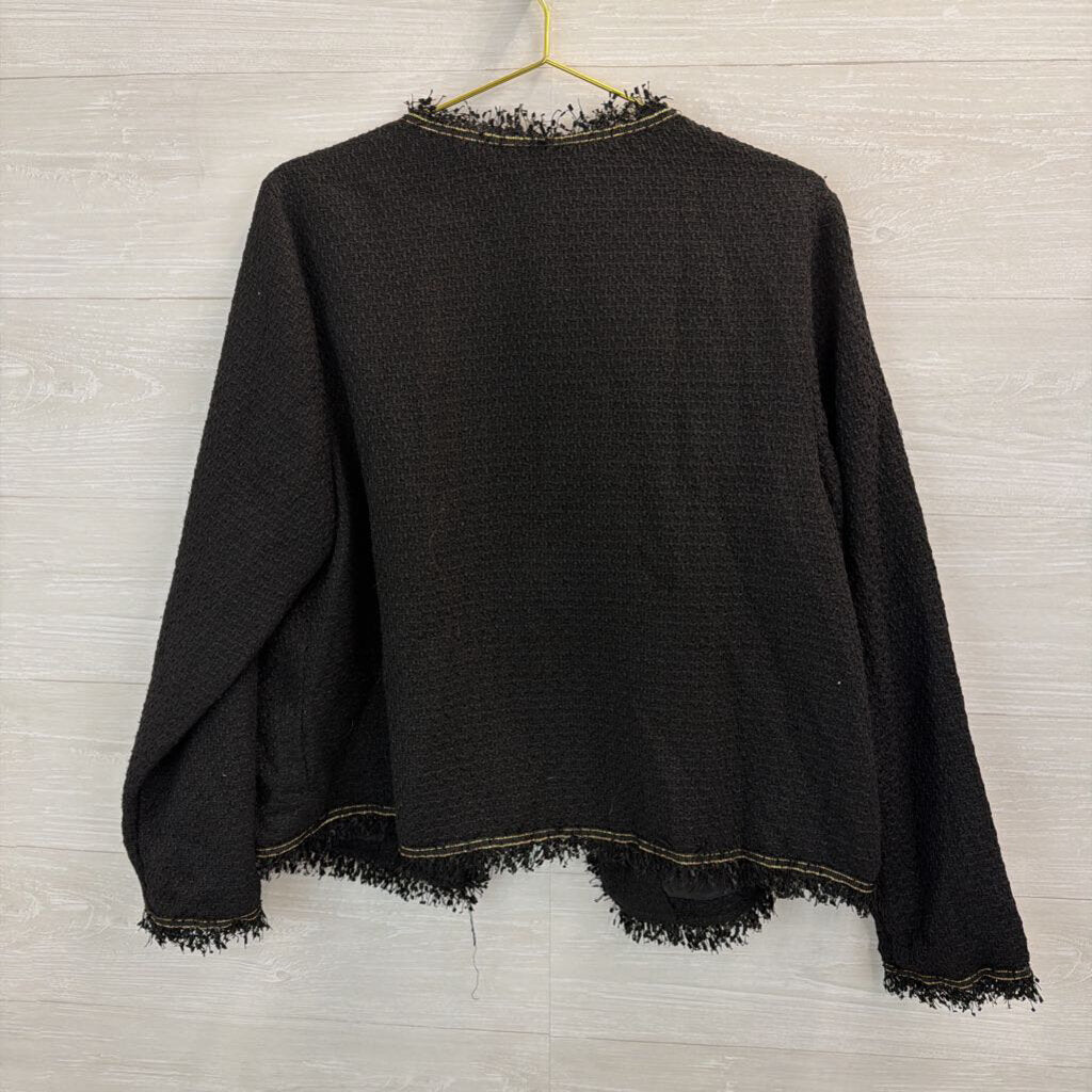 Emery Rose Black Tweed Fringe Edge Open Front Jacket 2XL