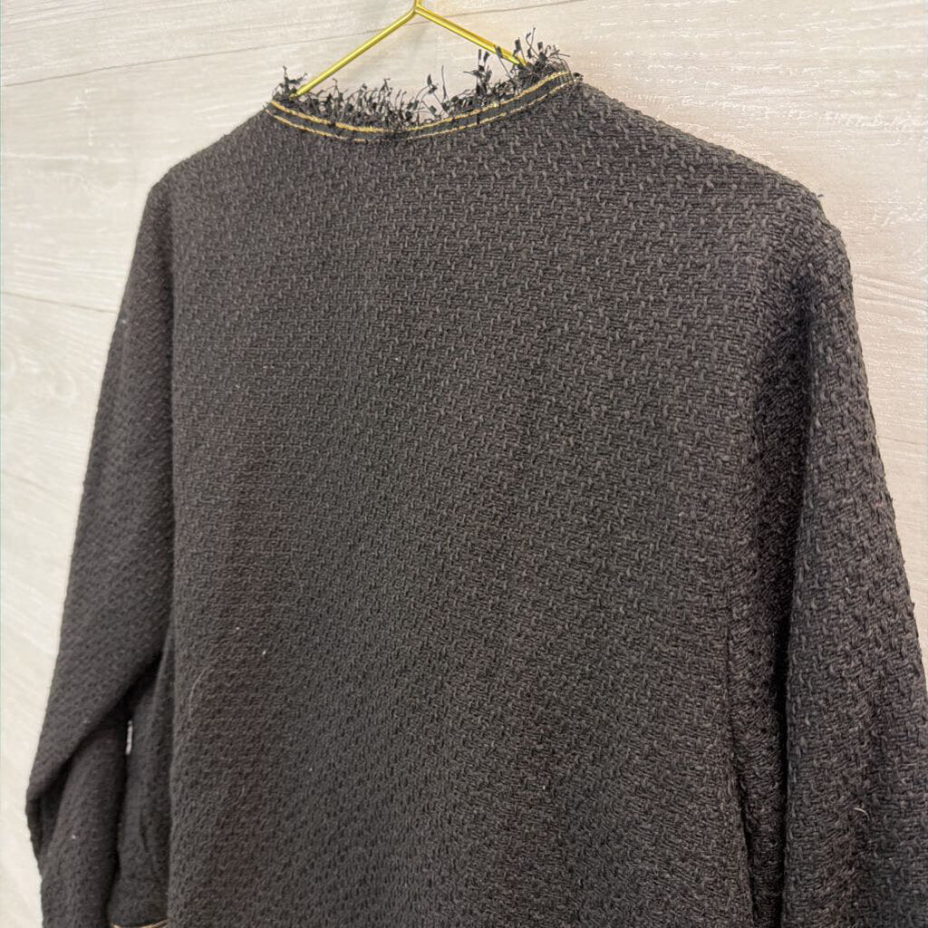 Emery Rose Black Tweed Fringe Edge Open Front Jacket 2XL