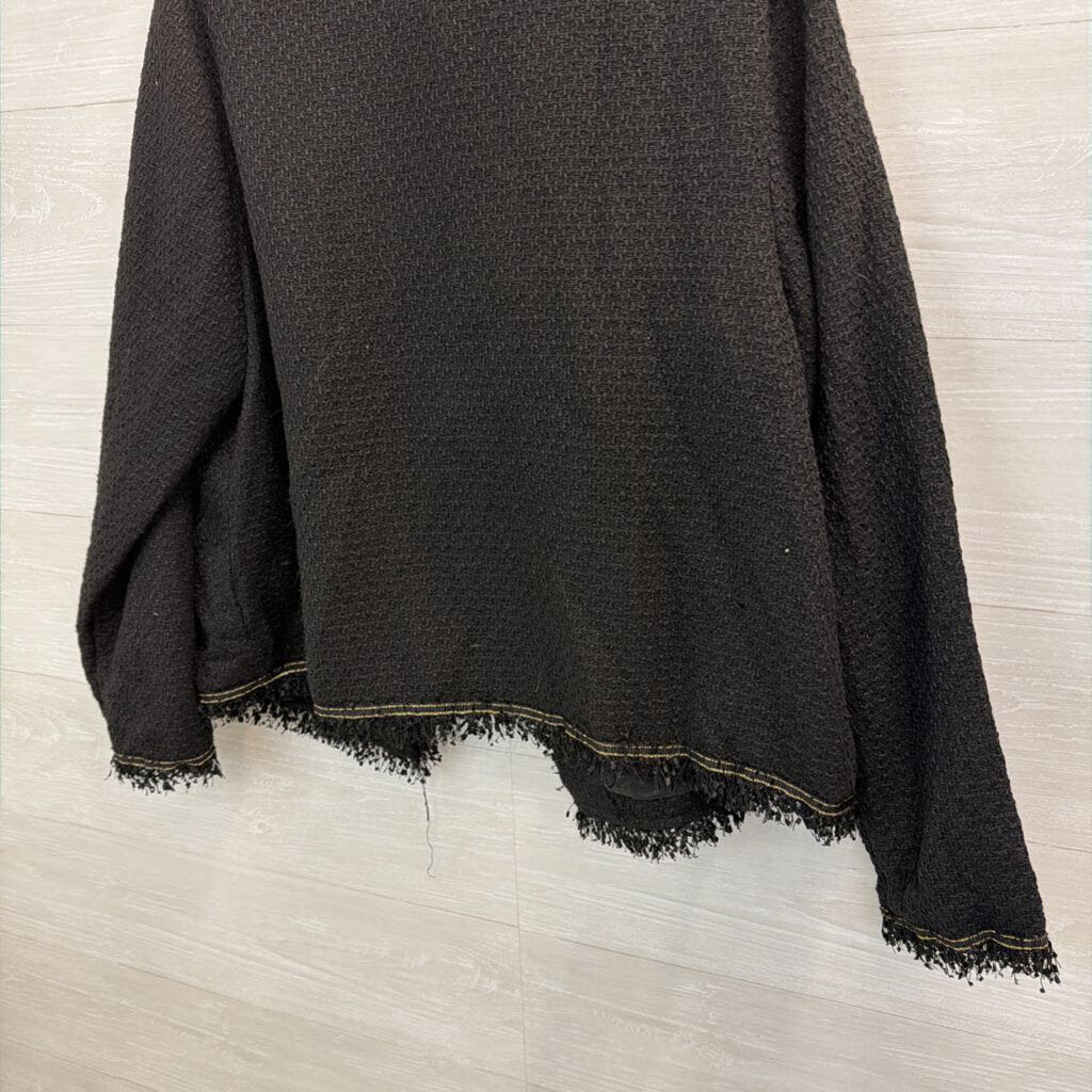 Emery Rose Black Tweed Fringe Edge Open Front Jacket 2XL