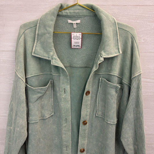Blue Waffle Knit Long Sleeve Shacket Top 1X