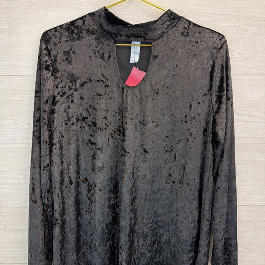 M Fasis Black Crushed Velvet Long Sleeve Dress Large