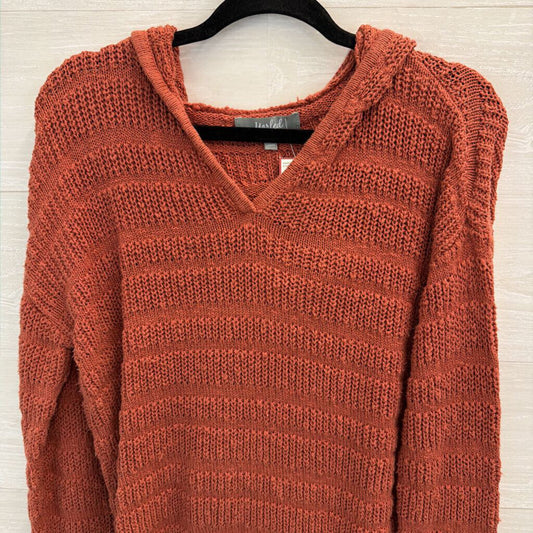 Marled Orange Knit Cropped Long Sleeve Hooded Pullover Sweater Medium