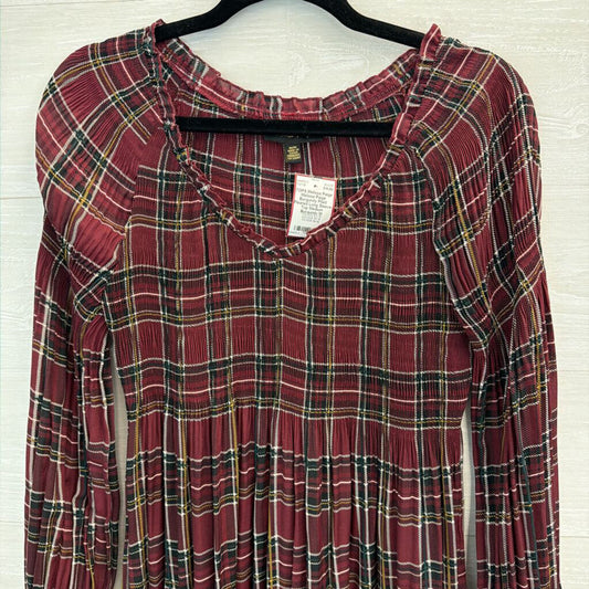 Melissa Paige Burgundy Plaid Pleated Long Sleeve Top Medium