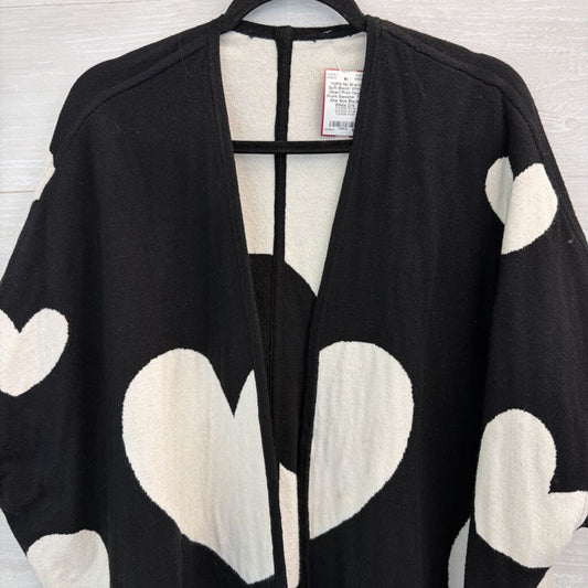 Soft Black/ White Heart Print Open Front Sweater Top One Size