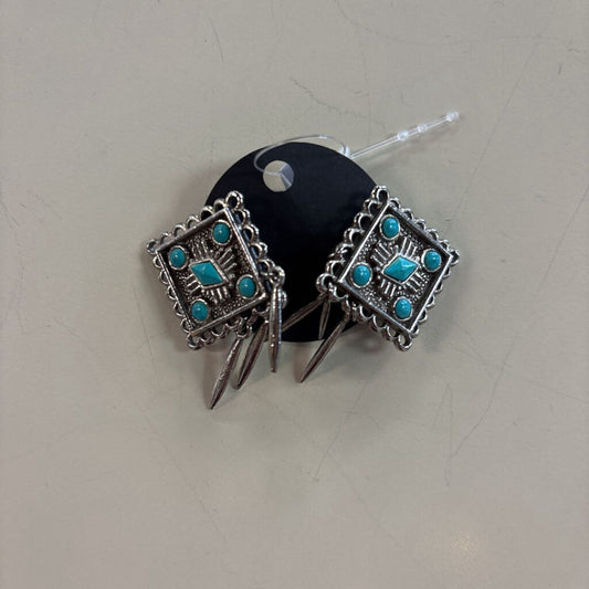 Vintage Silver/ Turquoise Clip On Statement Earrings