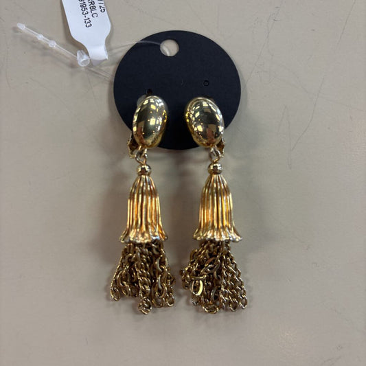 Vintage Gold Drop Tassel Clip On Statement Earrings