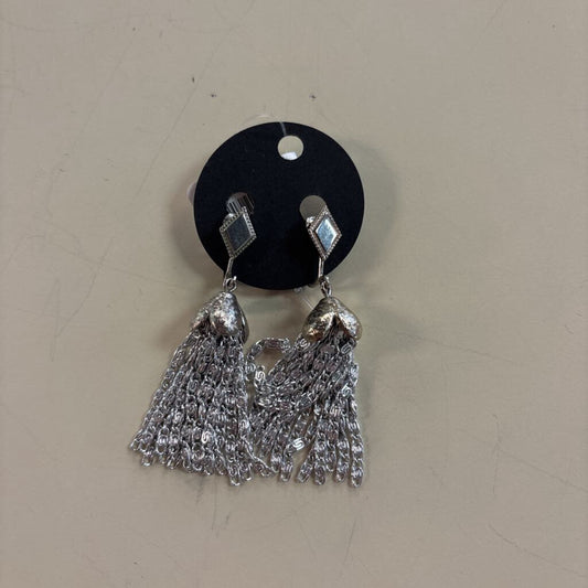Vintage Silver Tassel Dangle Clip On Statement Earrings