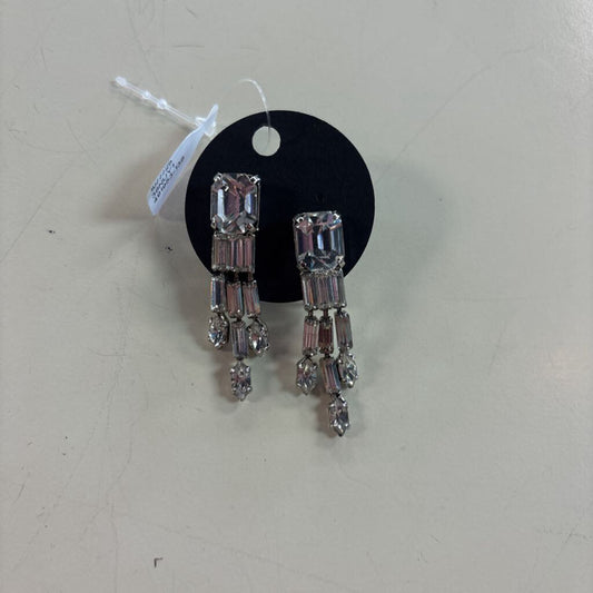 Vintage Silver/ Rhinestone Clip On Drop Earrings
