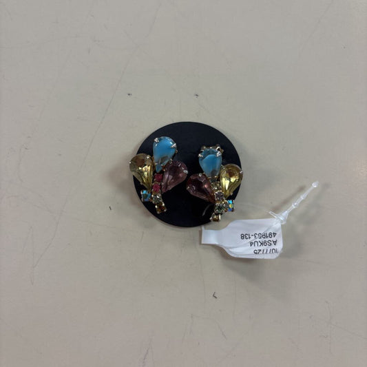 Vintage Multi Color Stone Cluster Clip On Earrings