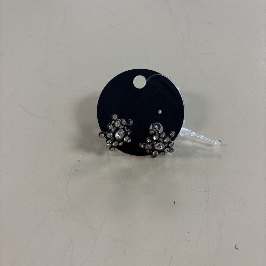 Vintage Silver/ Rhinestone Starburst Screw Back Earrings