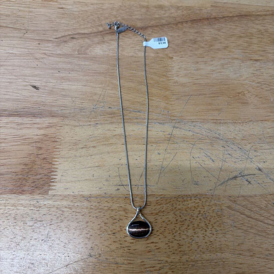 Silver/ Brown Stone Pendant Necklace