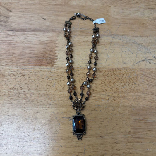 Bronze/ Brown Beaded Drop Pendant Necklace