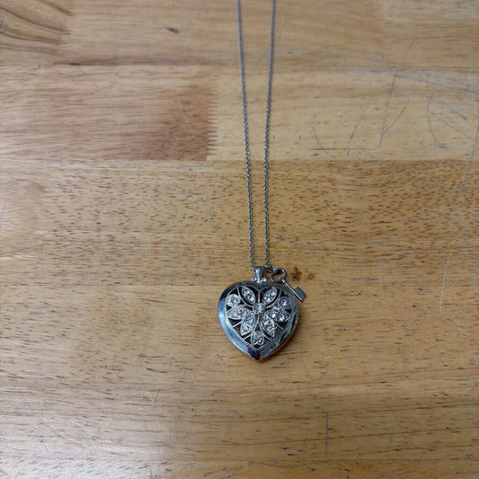 Silver Heart Pendant Long Necklace