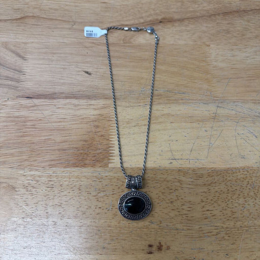 Silver/ Black Stone Drop Pendant Necklace