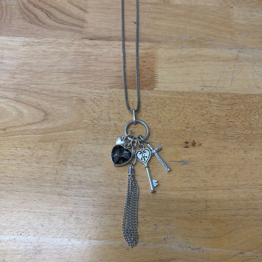 Silver Charm Pendant Long Necklace