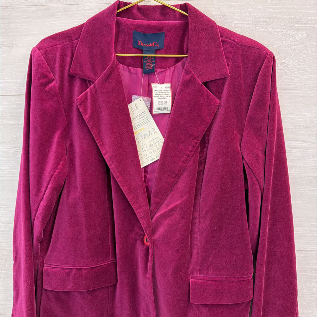Denim and Co Magenta Velvet Blazer Jacket Large