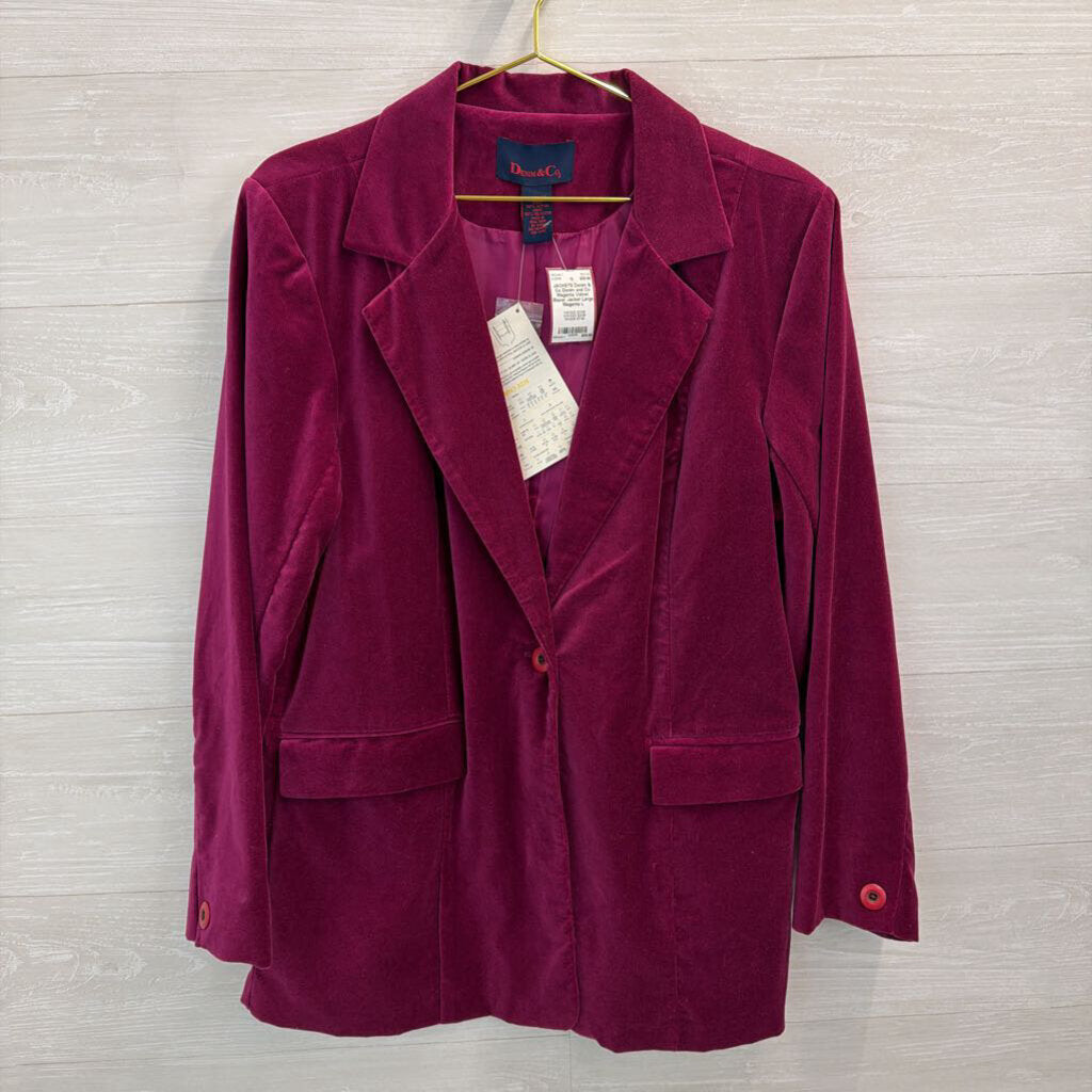 Denim and Co Magenta Velvet Blazer Jacket Large