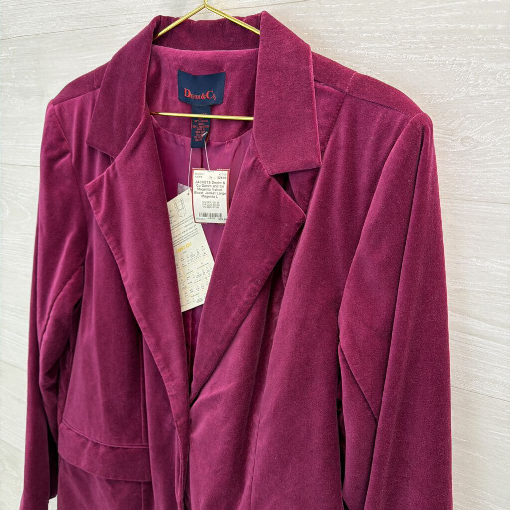 Denim and Co Magenta Velvet Blazer Jacket Large