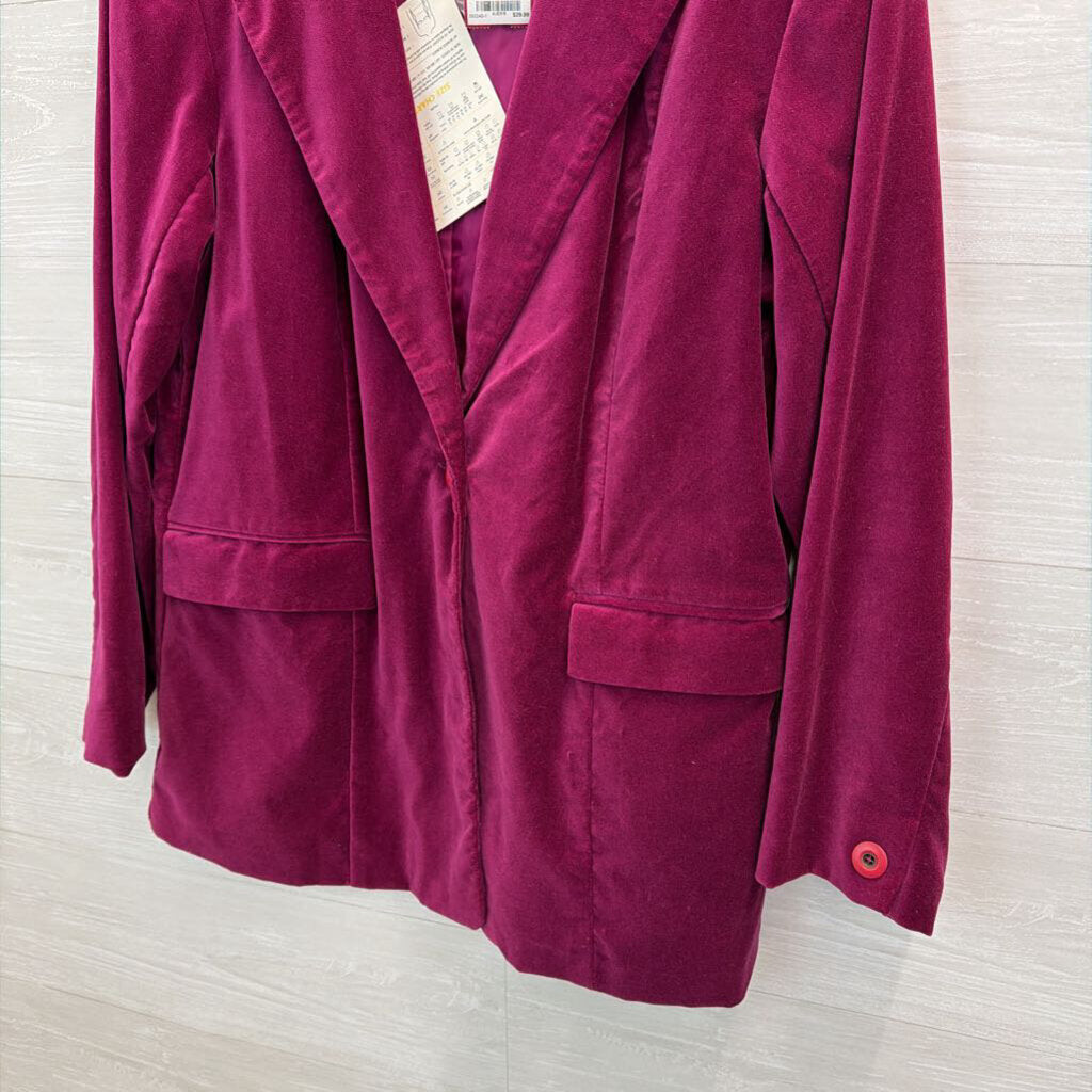 Denim and Co Magenta Velvet Blazer Jacket Large