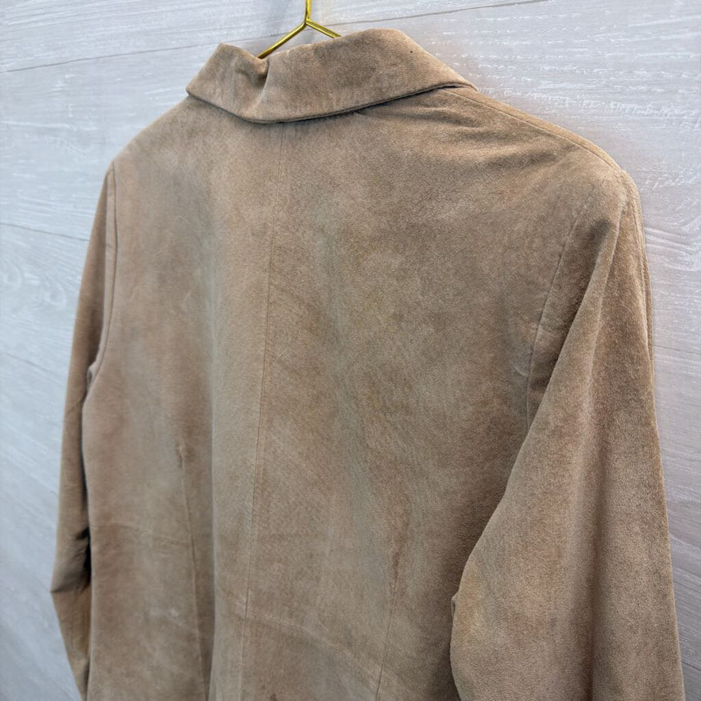 Victor Costa Occasion Brown Suede Leather Turquoise Beaded Fringe Jacket Large