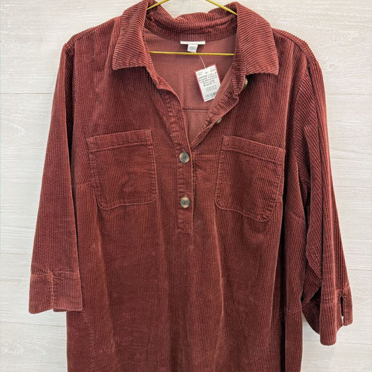 J Jill Burgundy Corduroy Long Sleeve Dress Extra Large