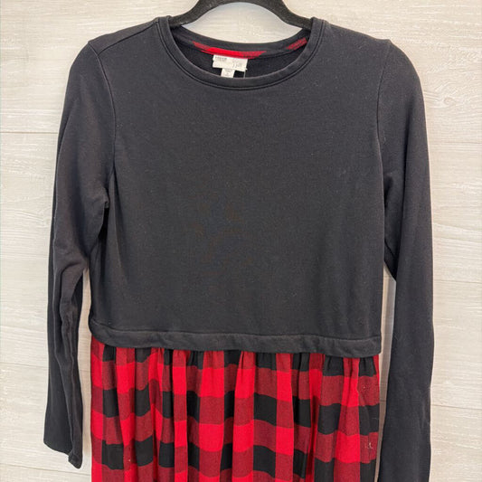 J JIll Black Top/ Red/ Black Gingham Hem Tunic Top Small Tall