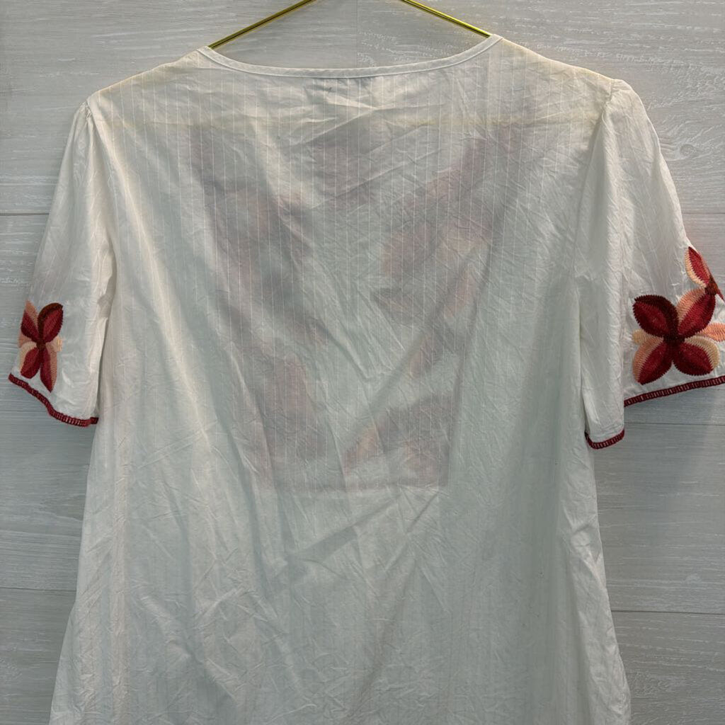Madewell White/ Orange Embroidered Short Sleeve Top Small