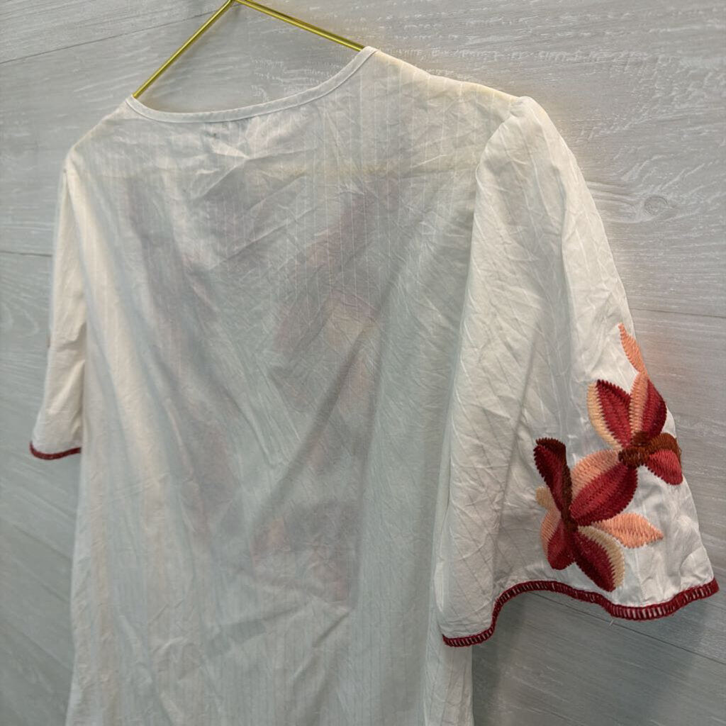 Madewell White/ Orange Embroidered Short Sleeve Top Small