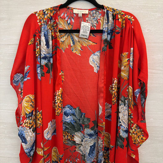 Umgee Red/ /Multi Flower Print Open Front Kimono Top XL/ 1XL