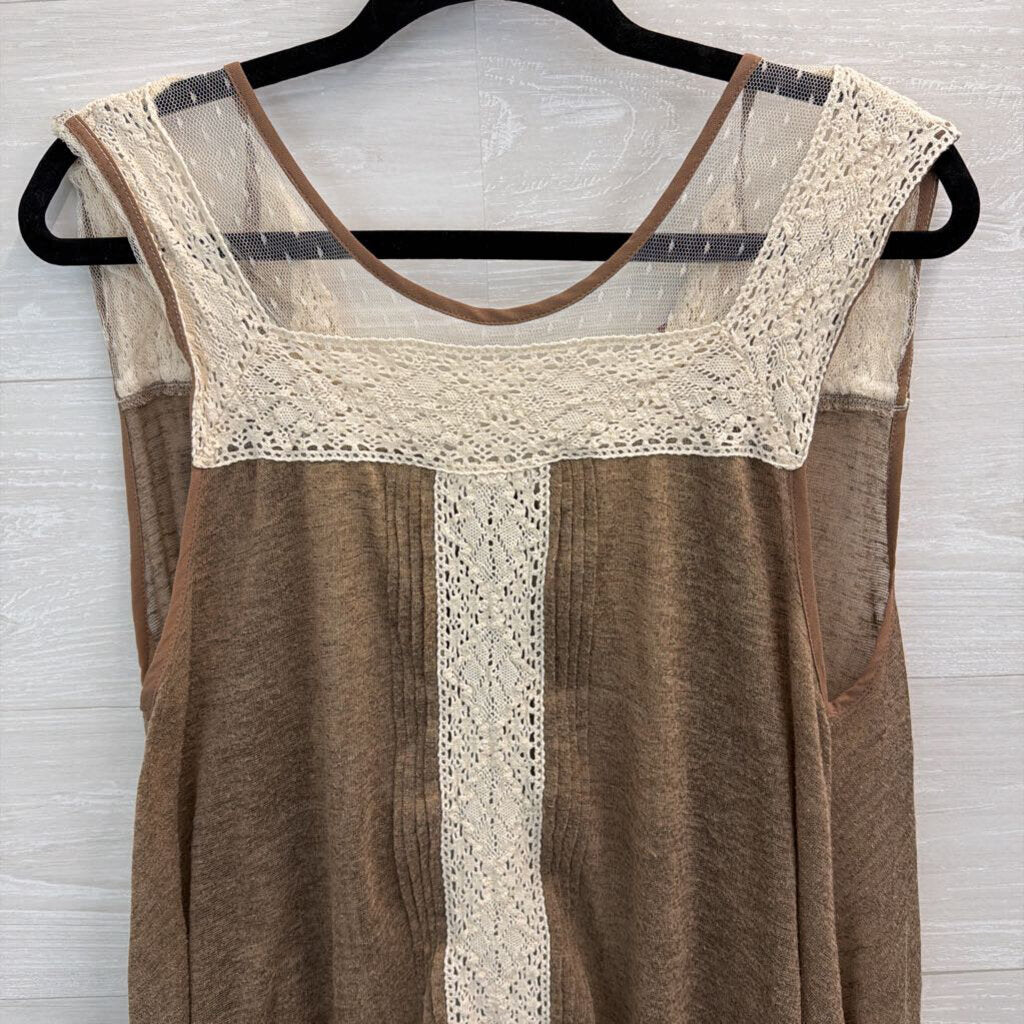 RYU Brown/ Cream Lace Open Back Tank Top Extra Large