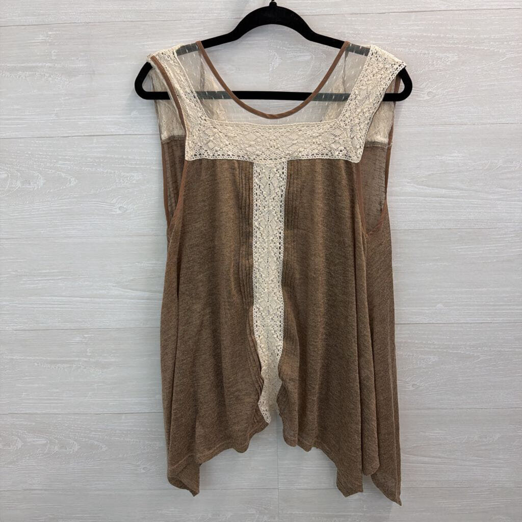 RYU Brown/ Cream Lace Open Back Tank Top Extra Large