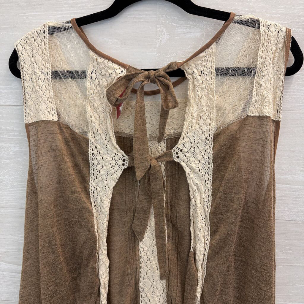 RYU Brown/ Cream Lace Open Back Tank Top Extra Large