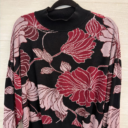 Eloquii Black/ Purple Flower Print Knit Long Sleeve Sweater Top 18/20
