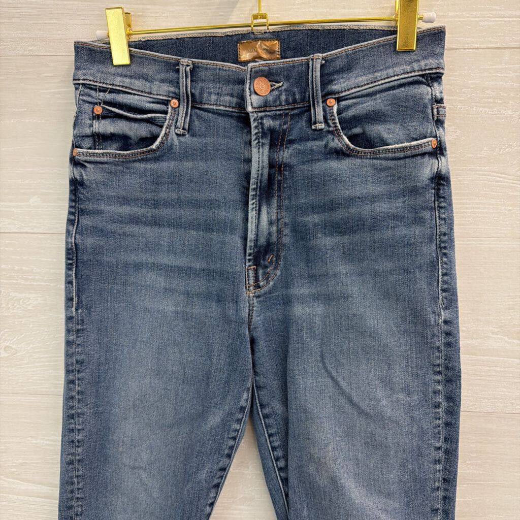 Mother Medium Wash Stunner Zip Ankle Step Fray Jeans 27