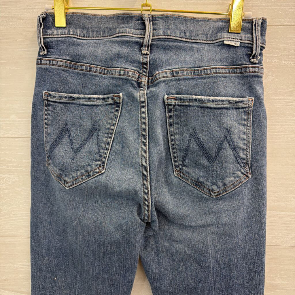 Mother Medium Wash Stunner Zip Ankle Step Fray Jeans 27